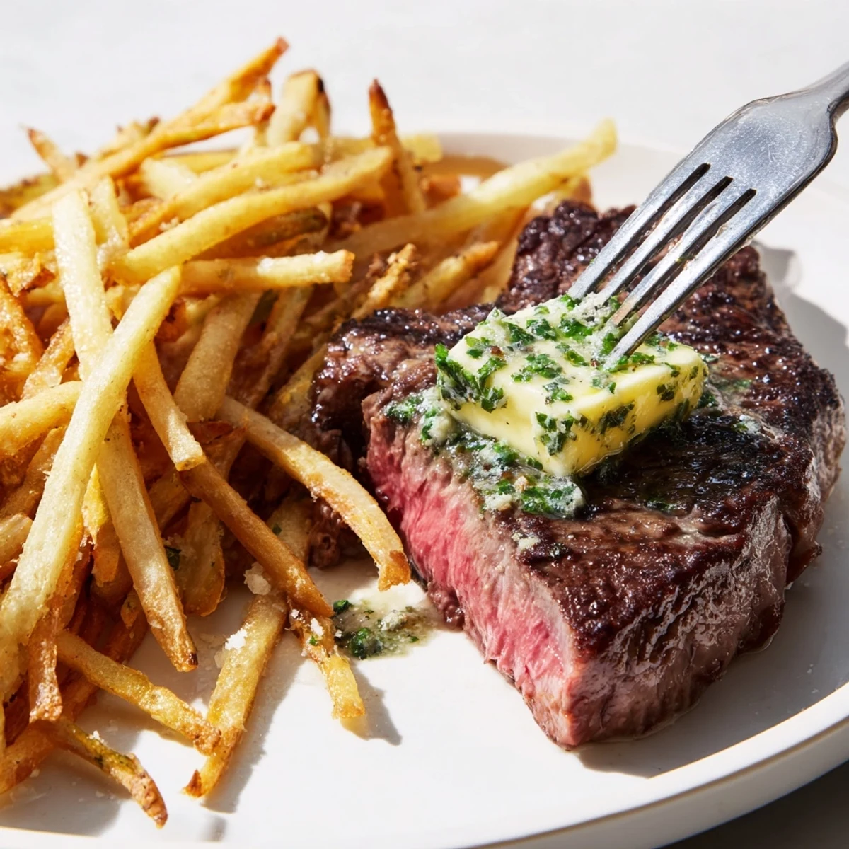 Savory Beef Dinner Steak Frites served hot, with juicy steak and double-fried russet potato fries for a classic French bistro feel.  
