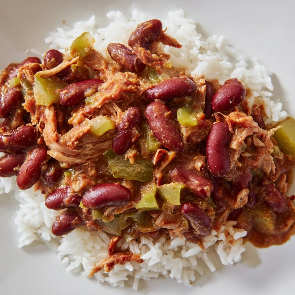Savory Creole Red Beans and Rice with Smoked Turkey served in a rustic bowl, garnished with fresh green onions for a classic New Orleans touch.