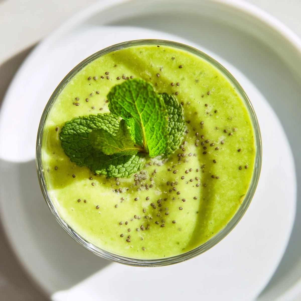 Fresh Green Detox Smoothie with Cucumber and Ginger served in a tall glass with mint garnish.