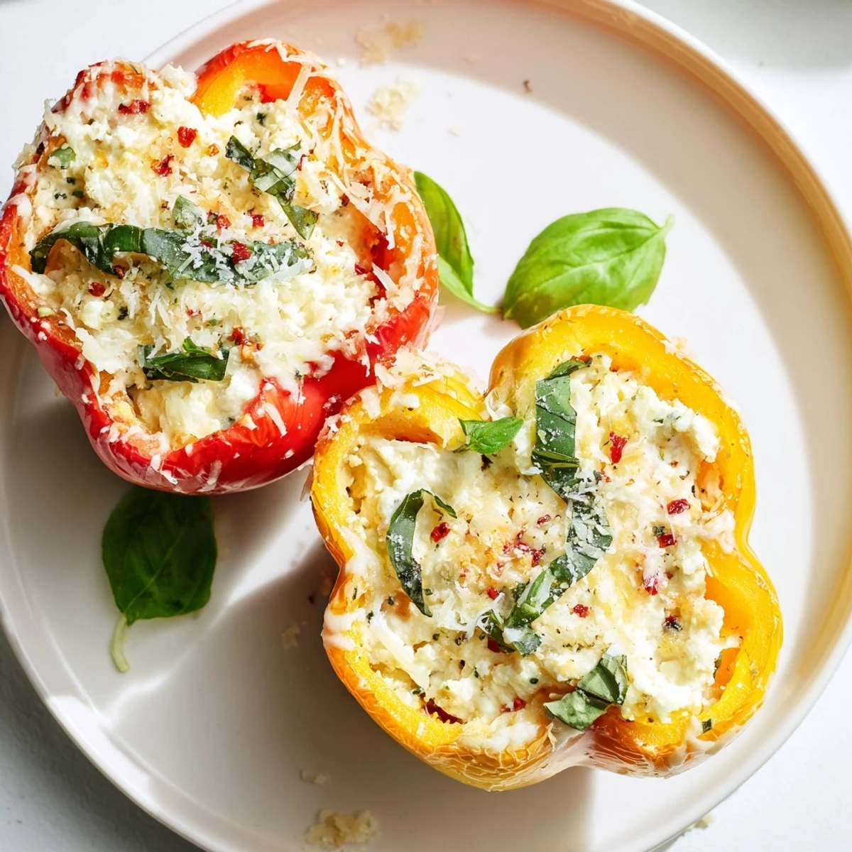 Ricotta Stuffed Peppers showcase melted mozzarella and Parmesan on tender peppers, perfect with a side salad.