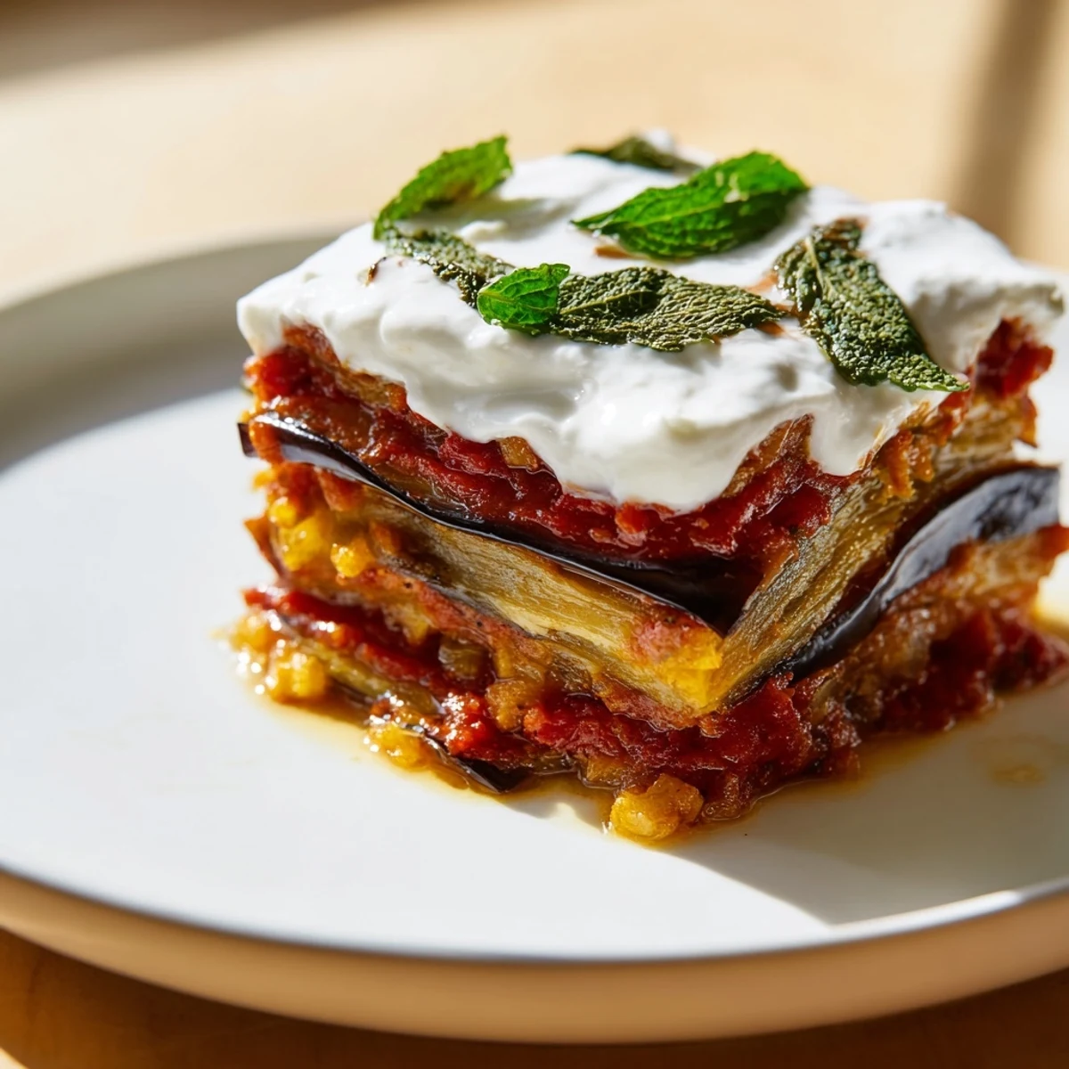Golden-brown fried eggplant slices layered in a baking dish for Borani Banjan.