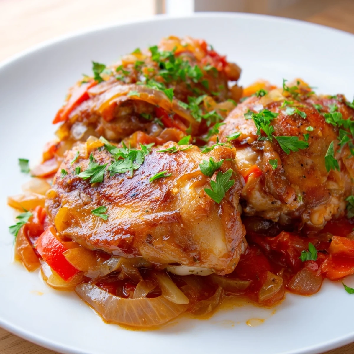 Juicy Braised Catalina Chicken with tender meat and caramelized sauce, paired with roasted potatoes for a gluten-free family meal.