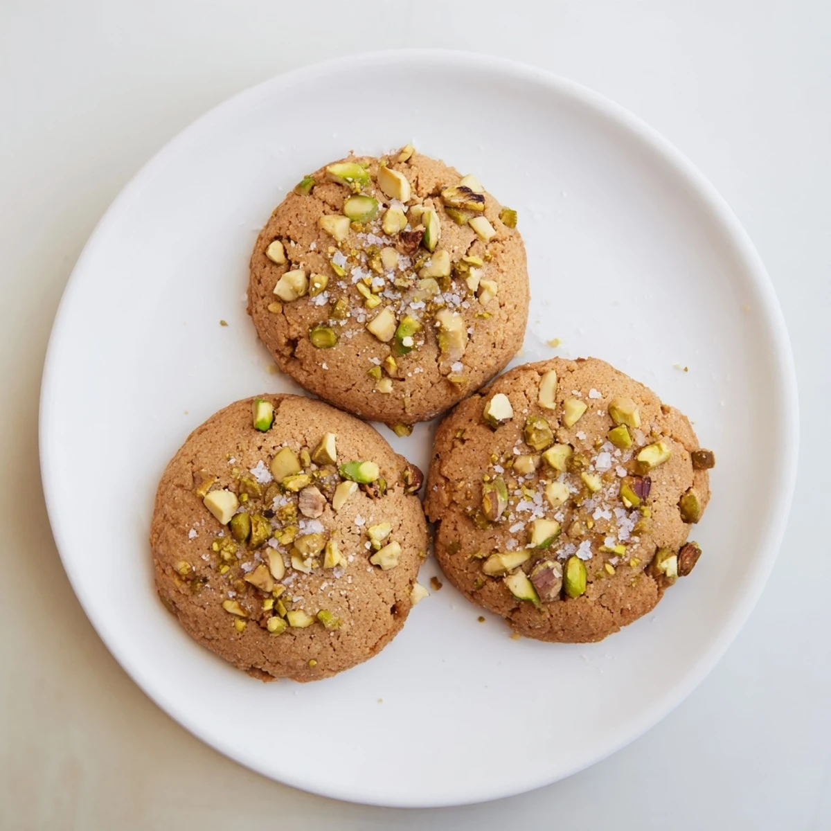 Arranged on a cooling rack, these Salted Honey Pistachio Cookies display a sticky honey glaze and crunchy green pistachio pieces.