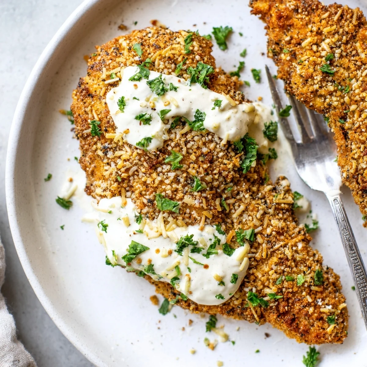Pan-seared chicken breast topped with melted provolone and mozzarella, baked to perfection with a golden, crunchy Parmesan crust.
