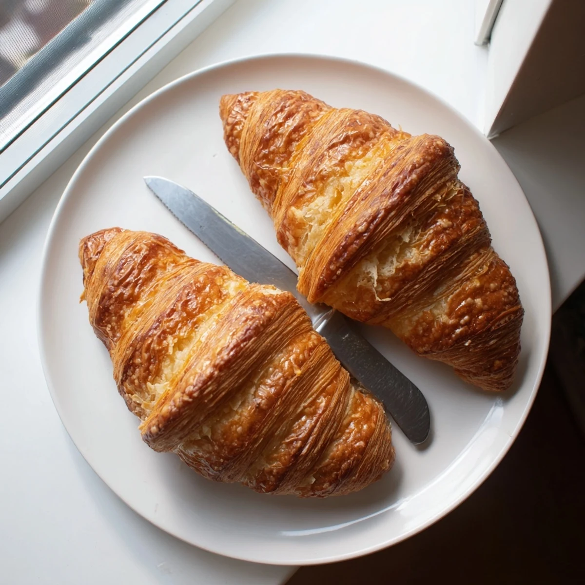 Perfectly risen Gluten-Free Croissants served warm with a side of jam and a cup of coffee.