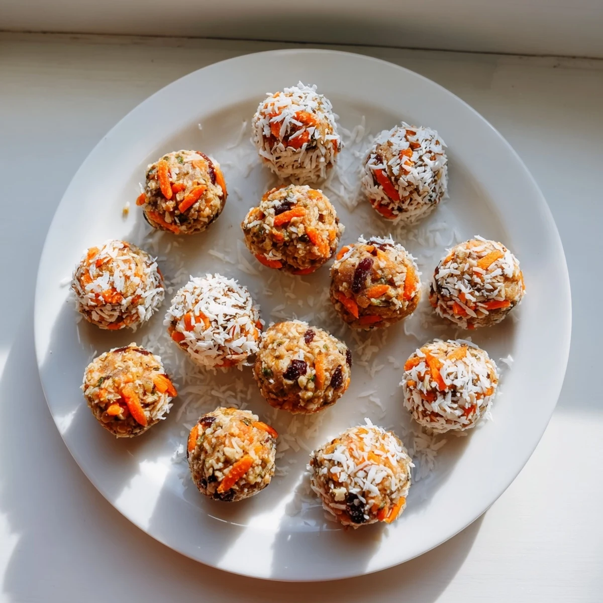 Rolled oats and grated carrots in these No Bake Carrot Cake Bites for a healthy snack.