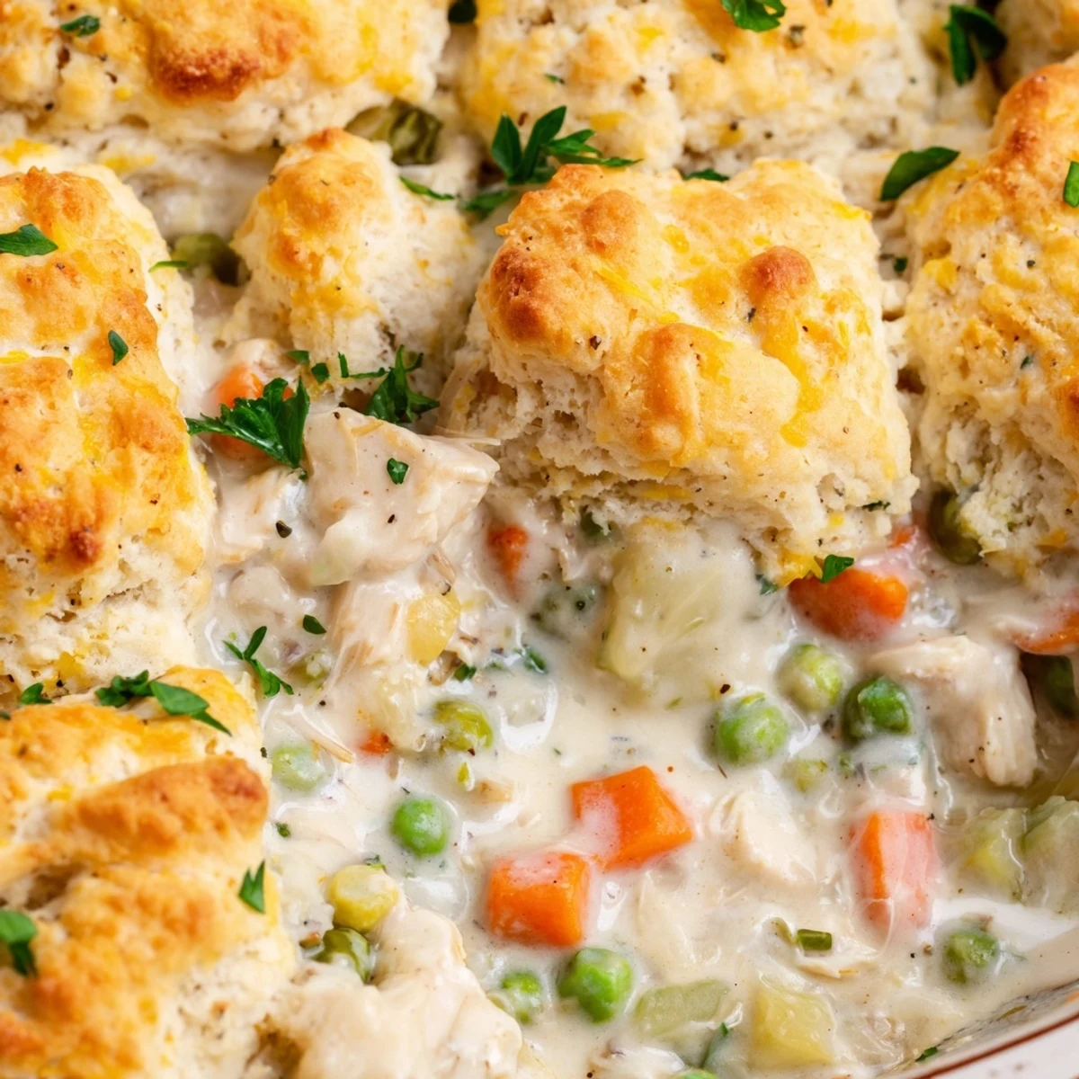 Serving suggestion for Red Lobster Biscuit Chicken Pot Pie paired with a crisp salad on a rustic wooden table.