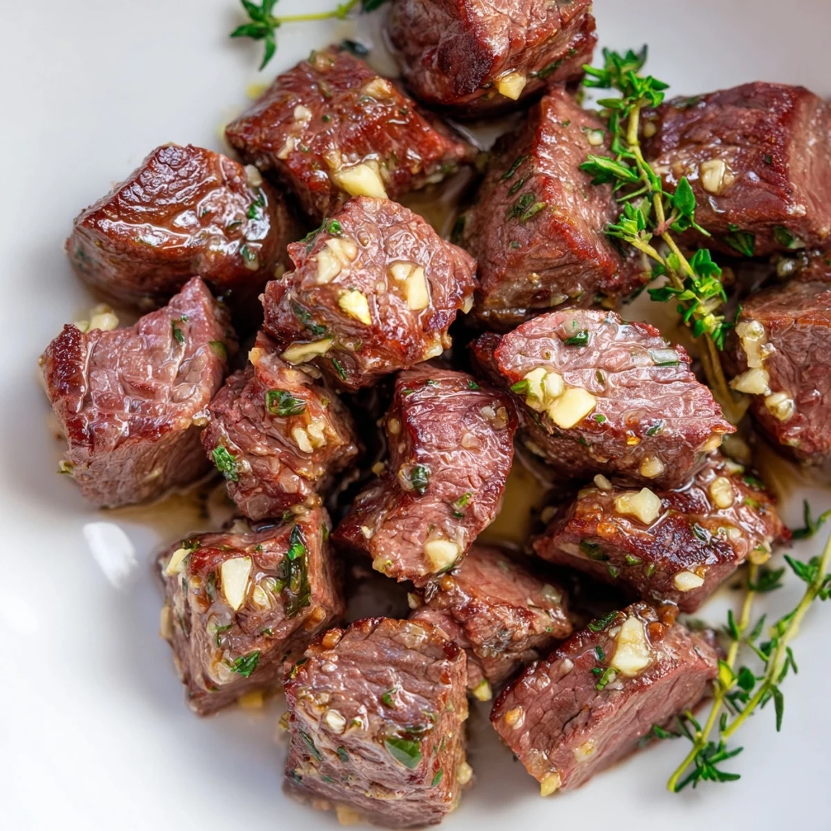 Succulent pan-seared steak bites tossed with aromatic garlic and butter sauce ready for dinner