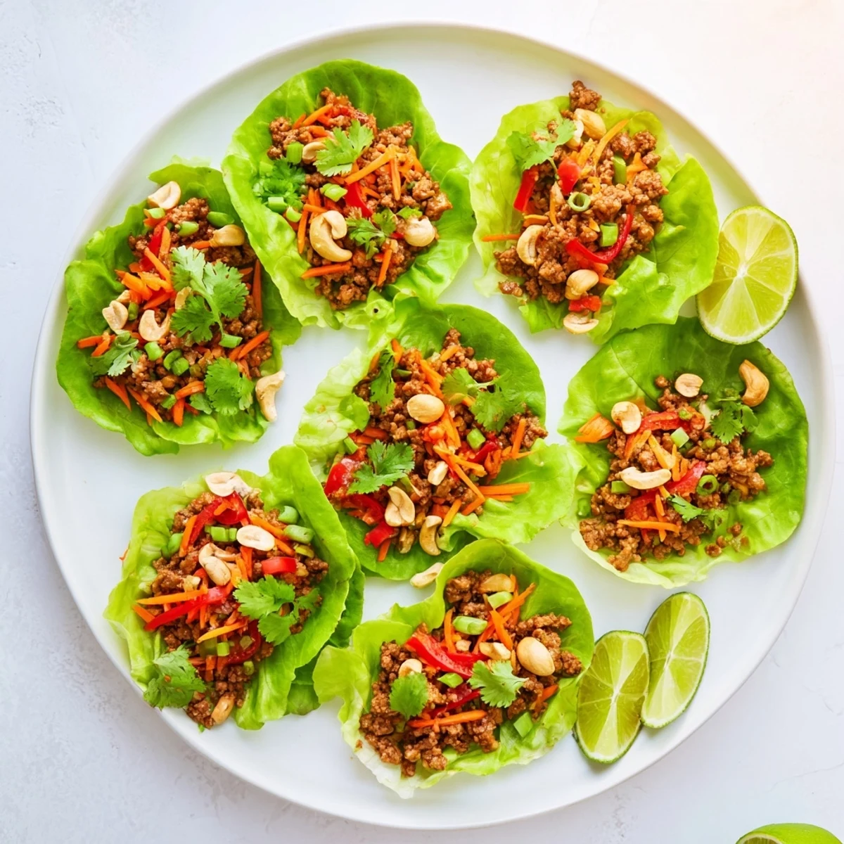 Crisp butter lettuce cups filled with seasoned ground beef and crunchy roasted cashews