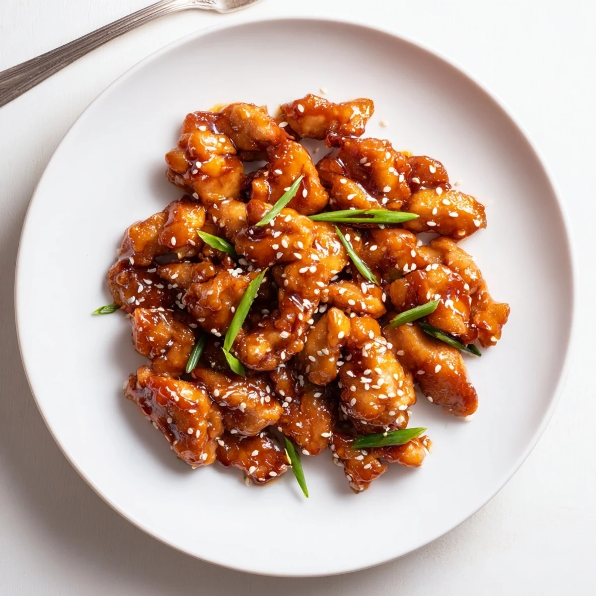 Golden Crock Pot Sesame Chicken glazed with sticky savory sauce and sesame seeds