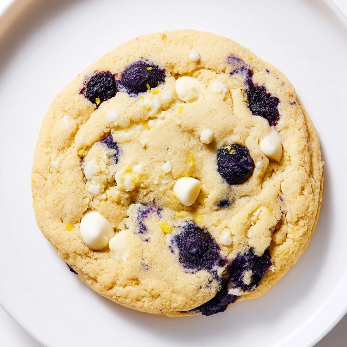 Golden chewy lemon blueberry cookies on a wire cooling rack with visible blueberry pieces