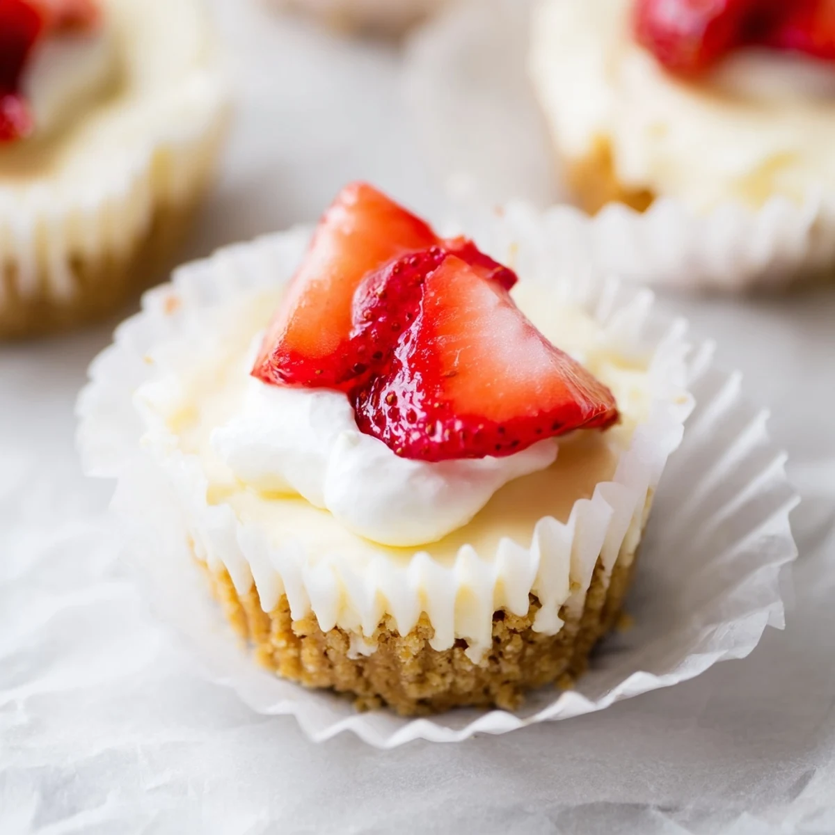 Creamy individual cheesecakes baked in muffin tins with crisp cookie bottom layer