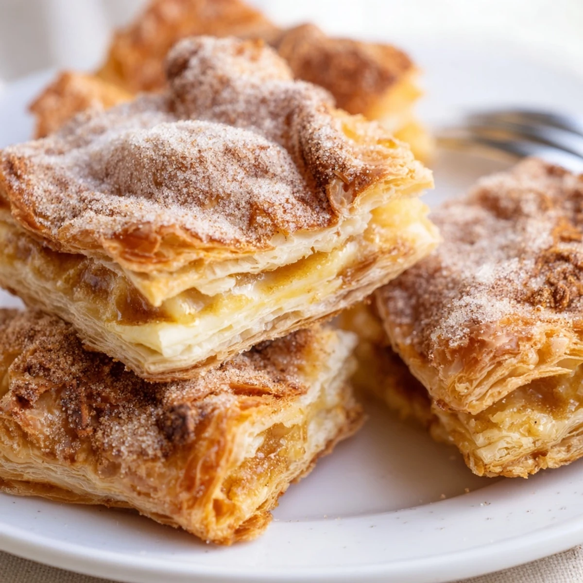 Golden brown dulce de leche pastries with flaky puff pastry and caramel filling