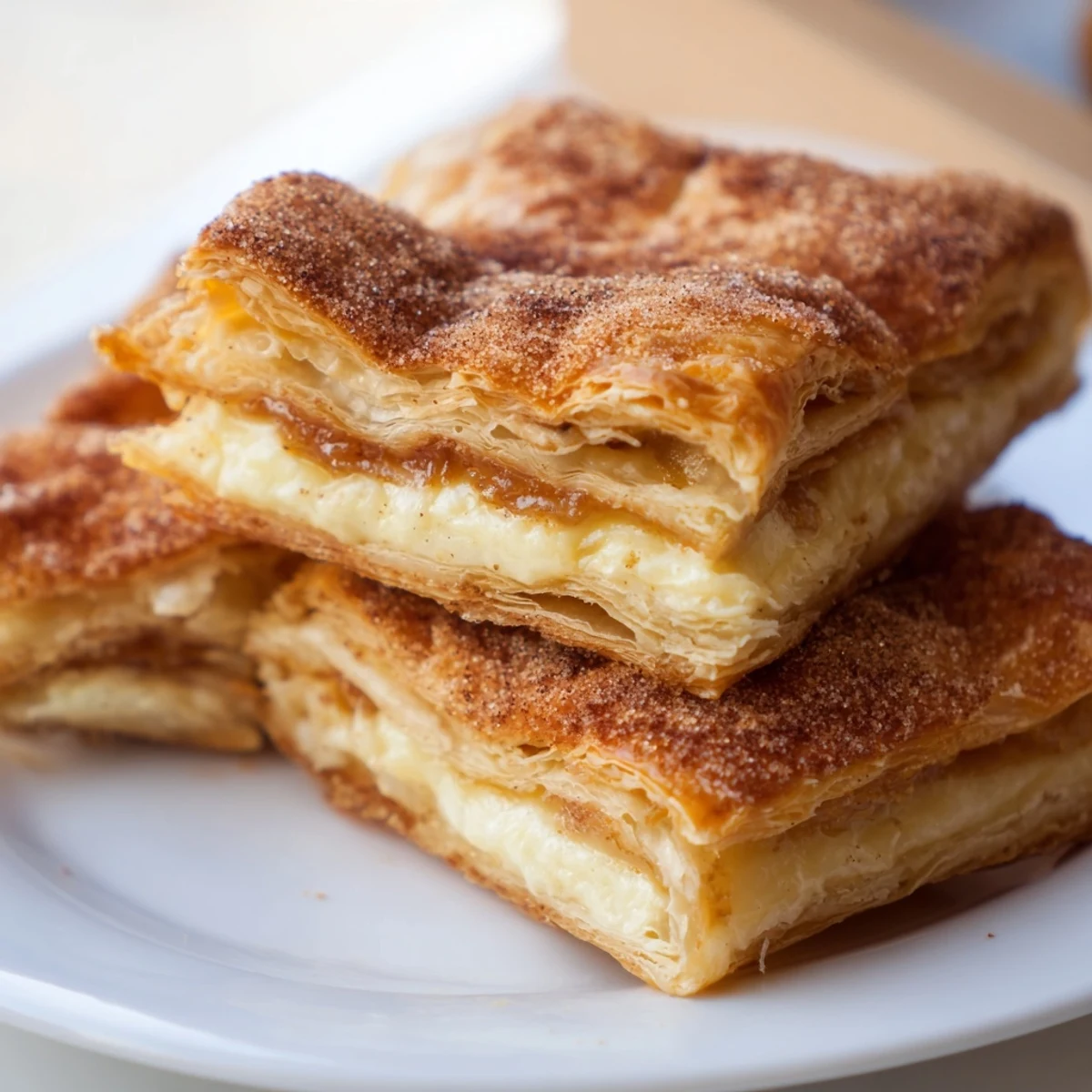 Warm dulce de leche pastries oozing creamy caramel center on serving plate