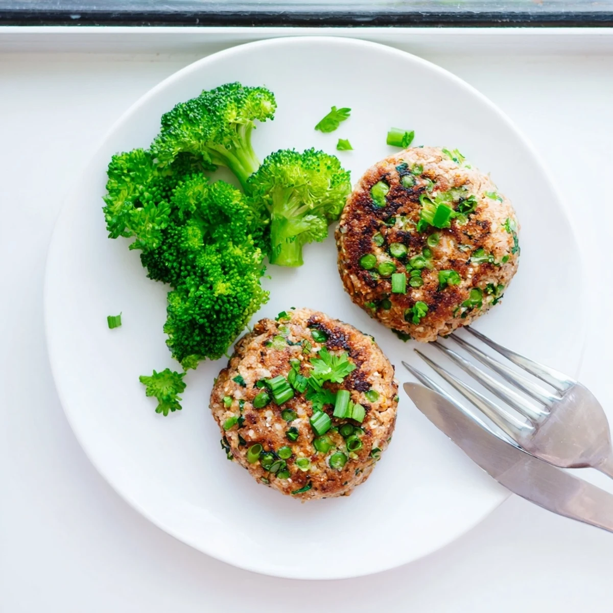 Protein-packed turkey broccoli and quinoa burgers plated on gluten-free bun with crisp lettuce wrap