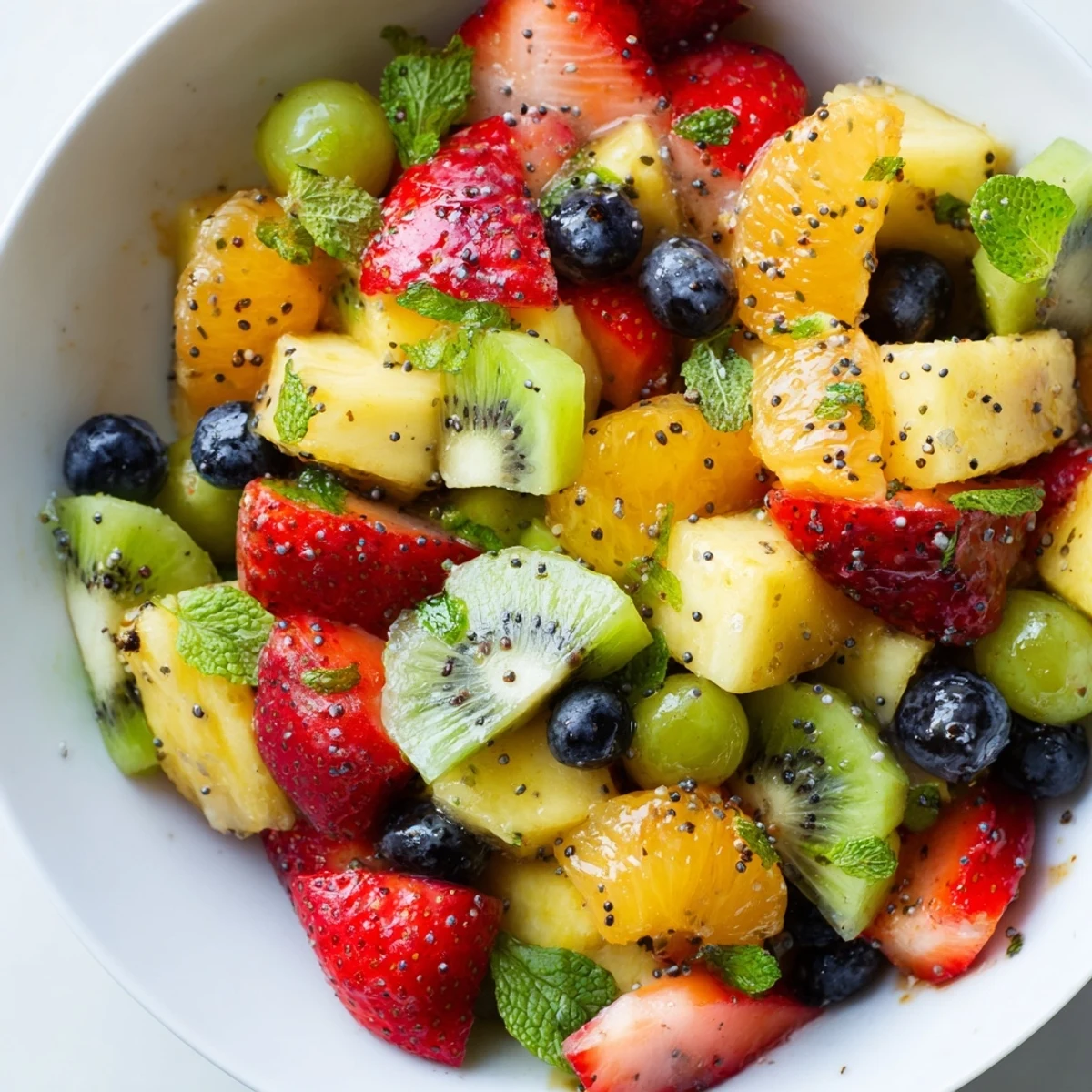 Refreshing spring Easter fruit salad featuring vibrant berries, citrus segments, and honey lime dressing