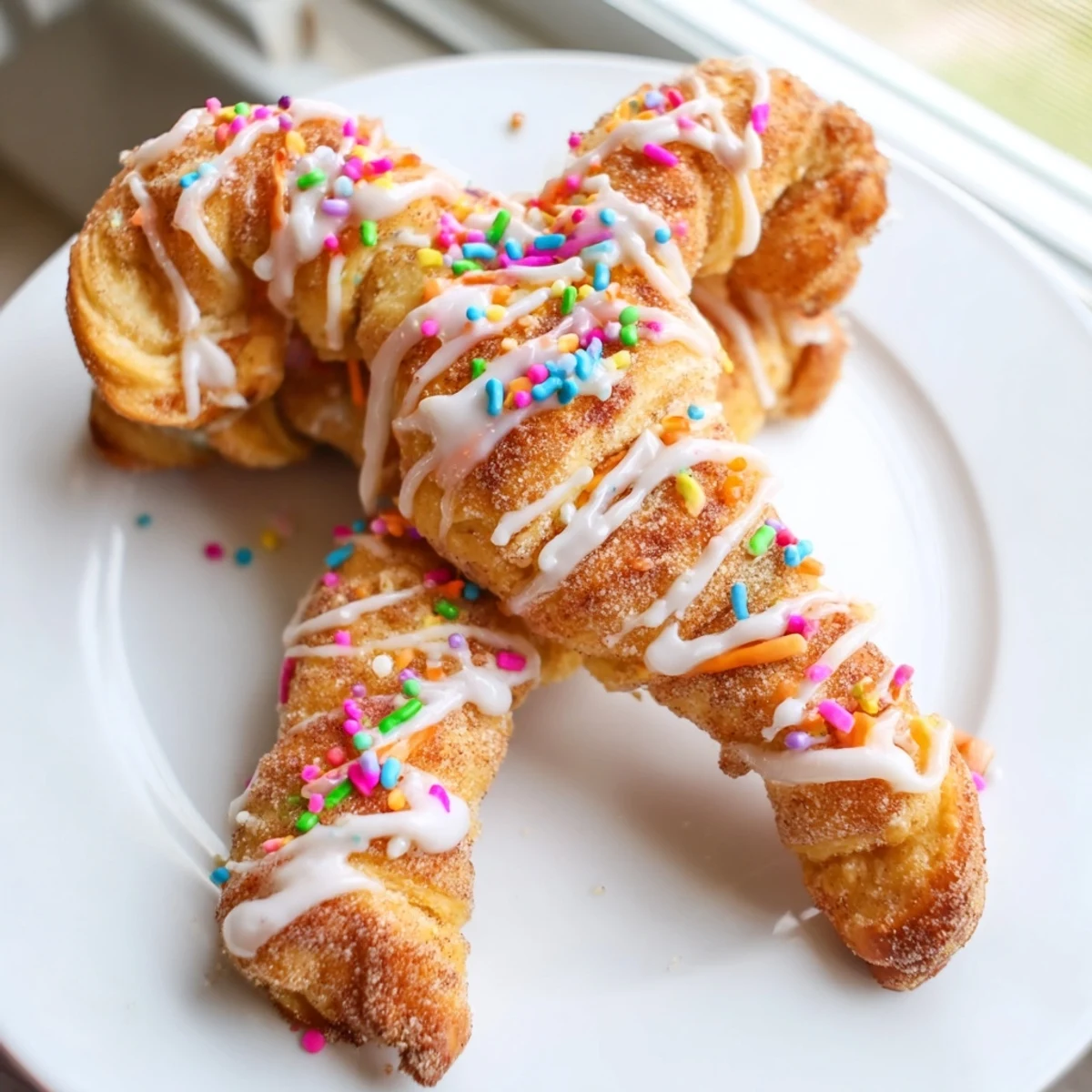 Cinnamon sugar Easter Bunny Twists arranged in a playful basket pattern for festive Easter brunch serving.