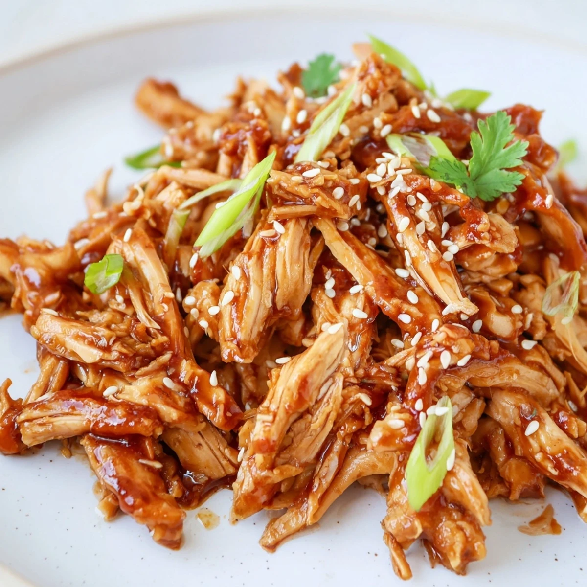 Slow Cooker Sweet Chili Chicken glazed in sticky sauce topped with green onions