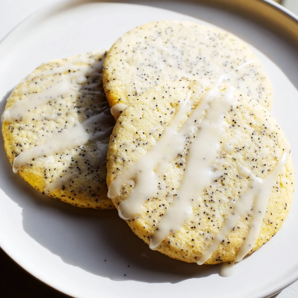 Freshly baked Lemon Poppy Seed Cookies drizzled with sweet tangy glaze on wire rack