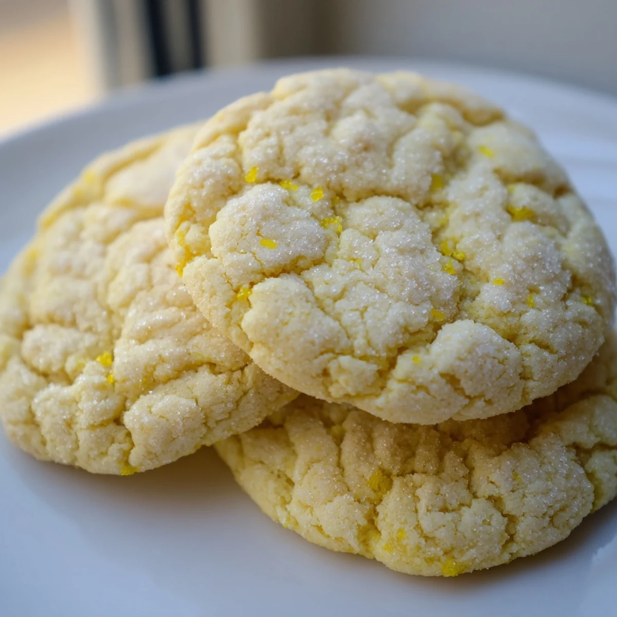 Chewy lemon sugar cookies with bright citrus zest, fresh from the oven baking sheet
