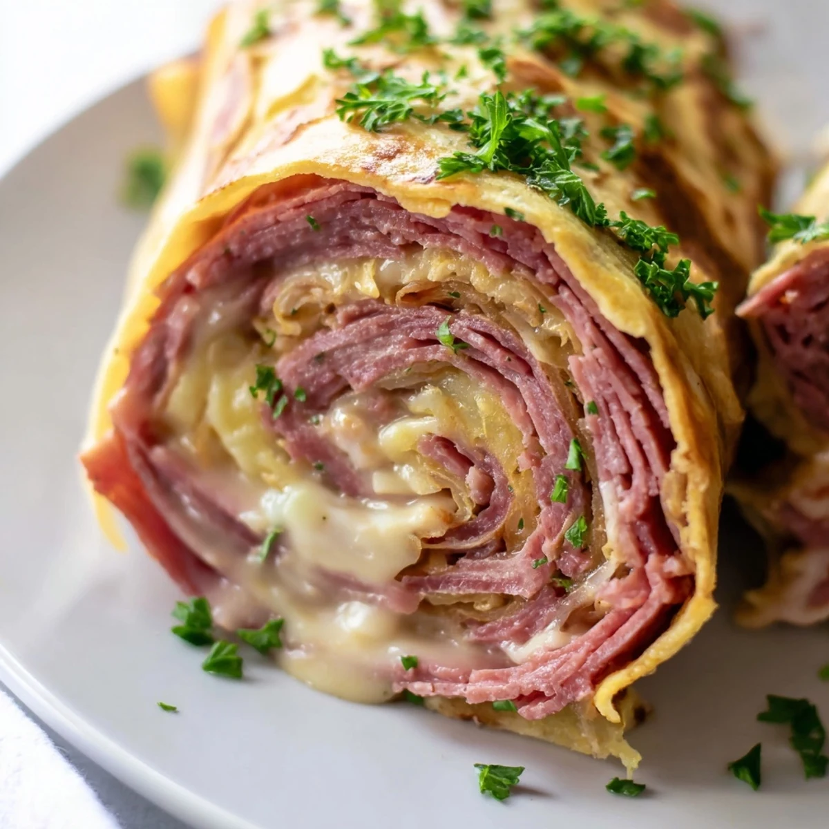 Crisp sauerkraut and tangy dressing peek out of these warm Low Carb Reuben Egg Roll Ups