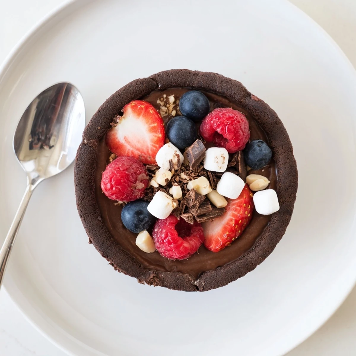 Chocolate grazing cups filled with silky mousse and topped with fresh berries and nuts