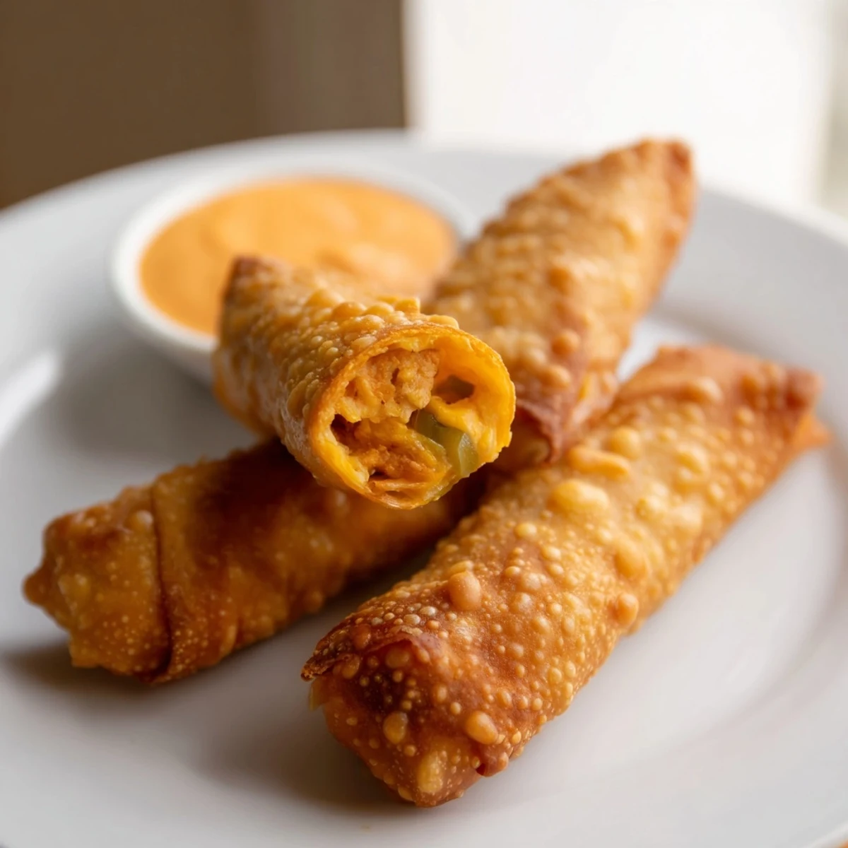 Perfectly fried voodoo egg rolls served hot with creole mustard for dipping