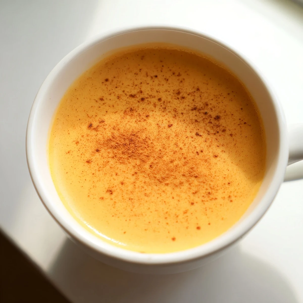 Velvety Goguma Latte blended from roasted sweet potatoes and warm milk, sprinkled with nutmeg