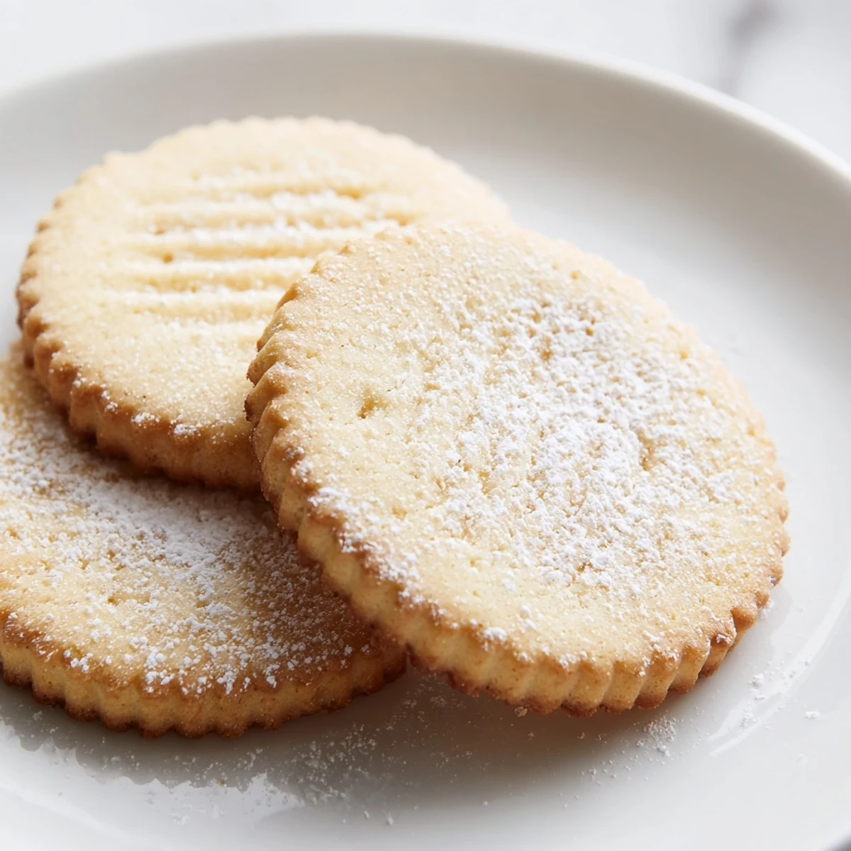 Golden Grandma's Secret Butter Cookies dusted with powdered sugar on a rustic baking sheet