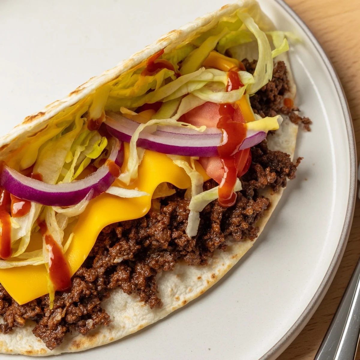 Weeknight crowd-pleaser plated with fries beside Smash Burger Tacos Recipe