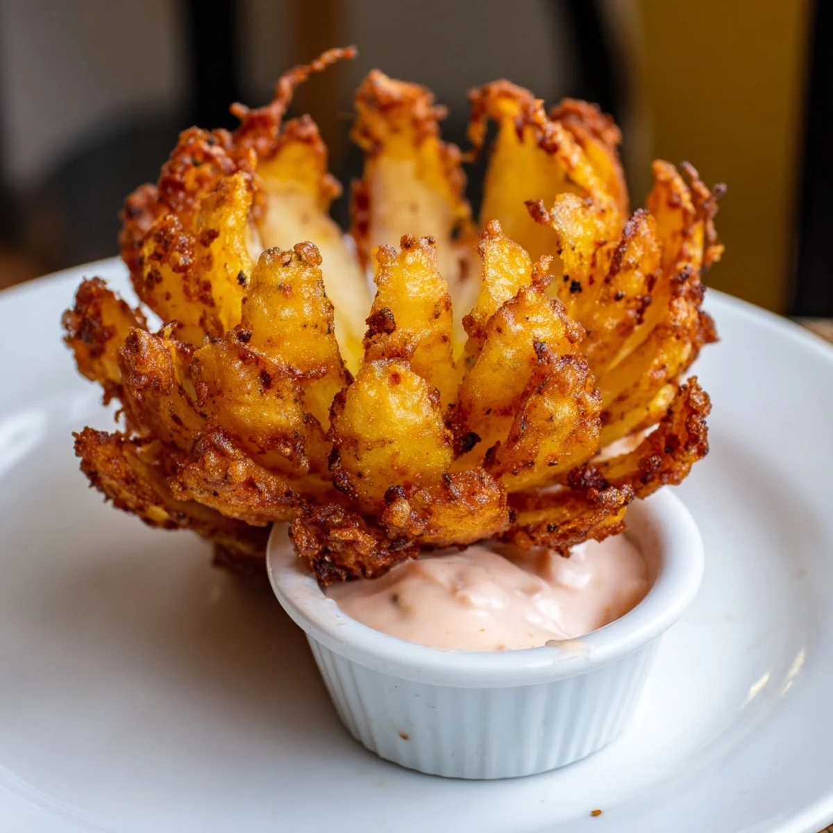 Crispy Mini Bloomin Onions Recipe on platter, golden petals crisp and steaming.