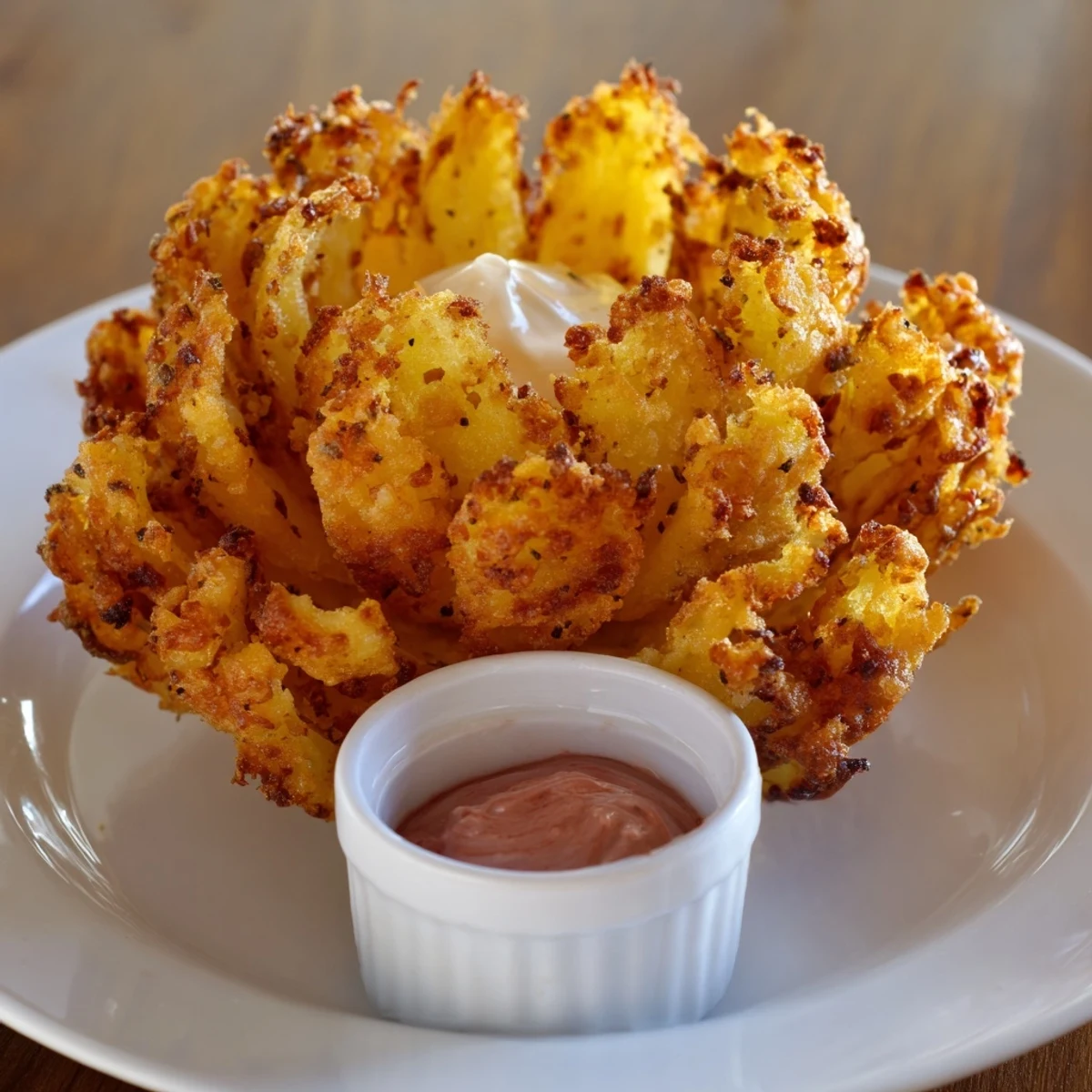 Crispy Mini Bloomin Onions served warm with tangy horseradish dipping sauce.