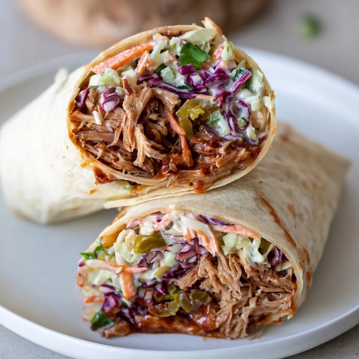 Crisp coleslaw peeks from Bbq Chicken Coleslaw Wraps beside sweet potato fries