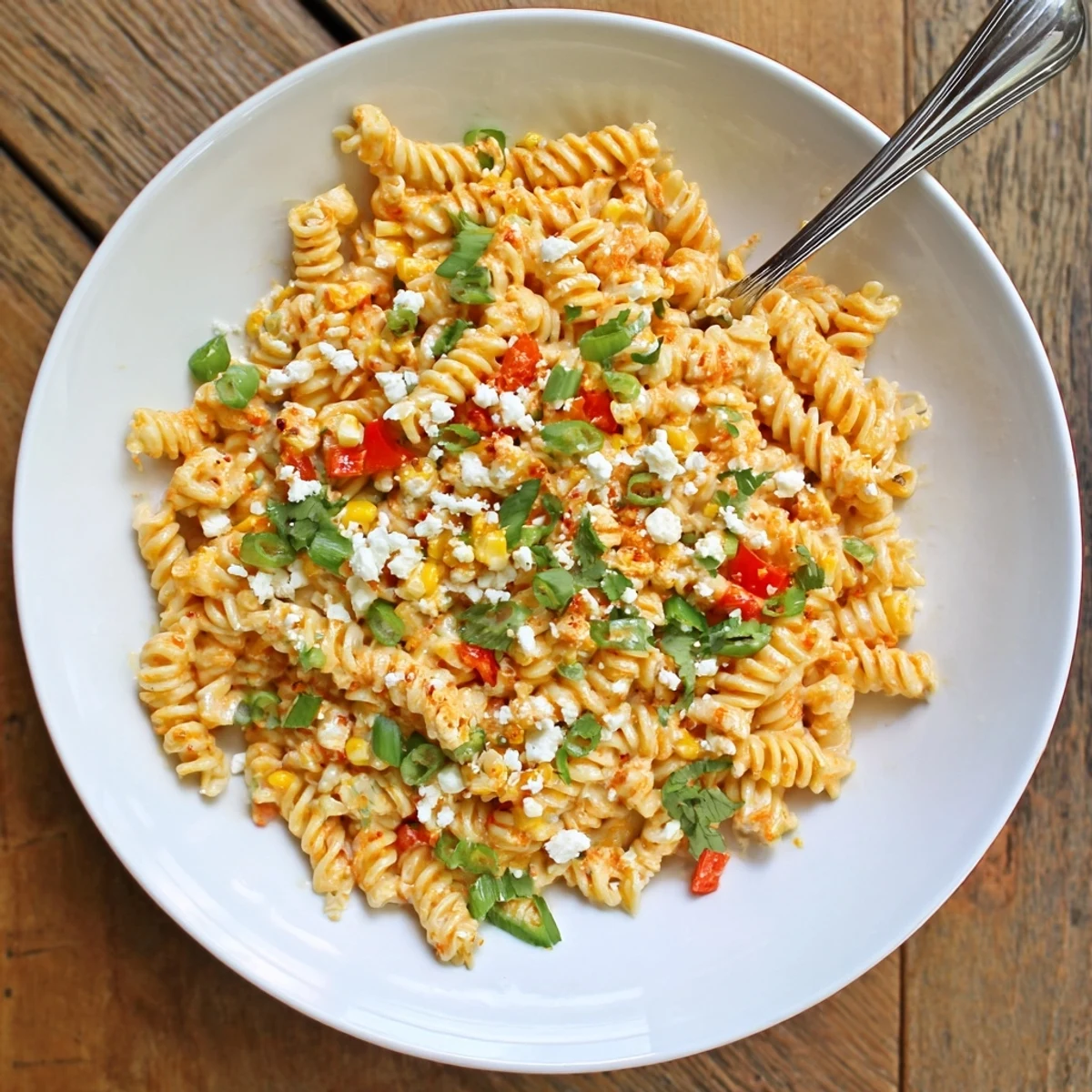 A vibrant Street Corn Pasta Salad tossed with smoky grilled kernels, fresh cilantro