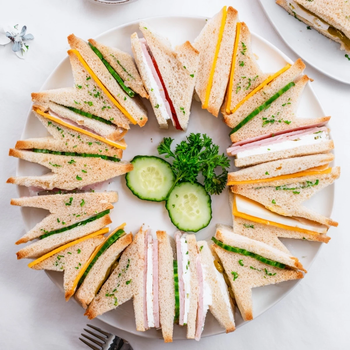 Colorful Mini Sandwiches with cheddar, tomato, lettuce, perfect picnic snack