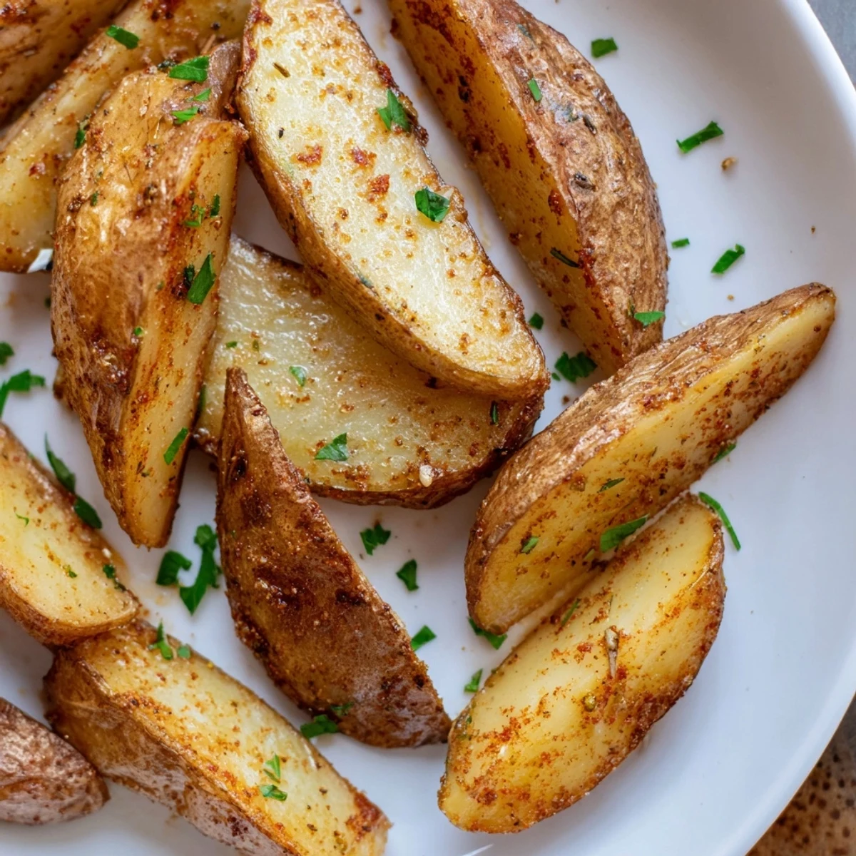 Seasoned Potato Wedges tossed in olive oil, paprika aroma, perfect for dipping