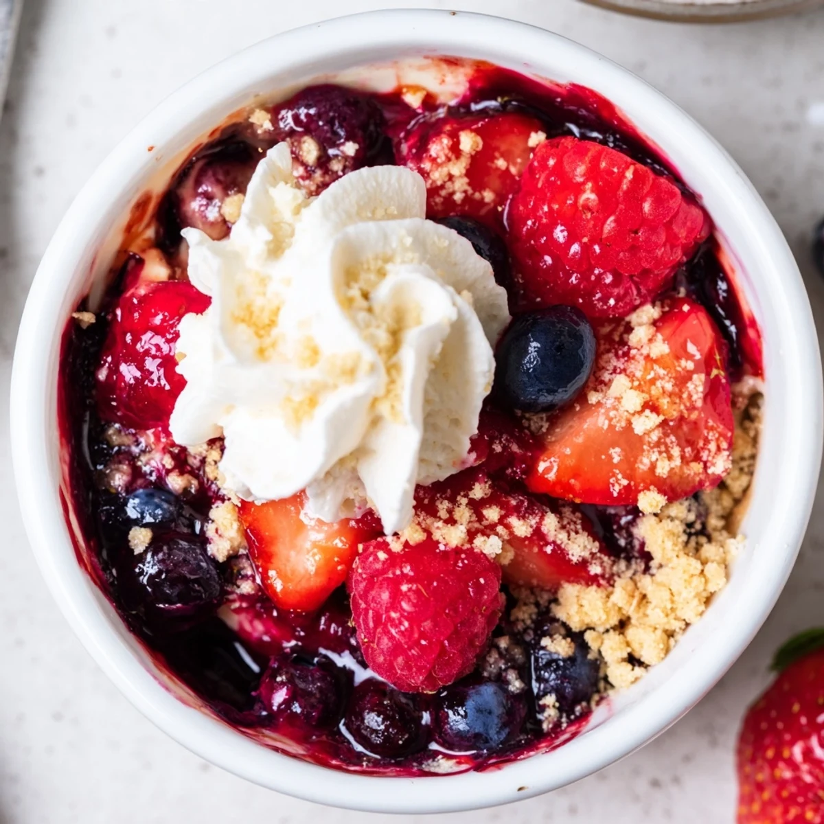 Individual Berry No Bake Cheesecakes in glasses, creamy layers and crunchy base