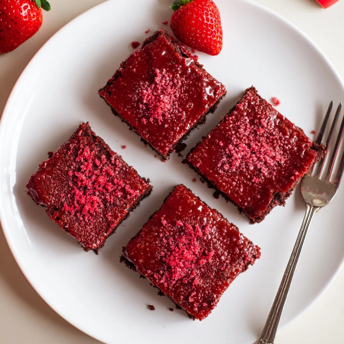 Homestyle Strawberry Brownies Recipe cooling on parchment, rich berry aroma filling kitchen  