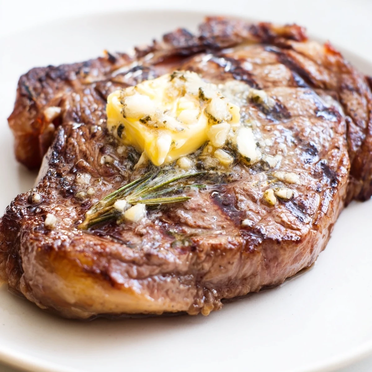 Perfectly seared medium-rare grilled steak with golden char marks resting on a wooden cutting board
