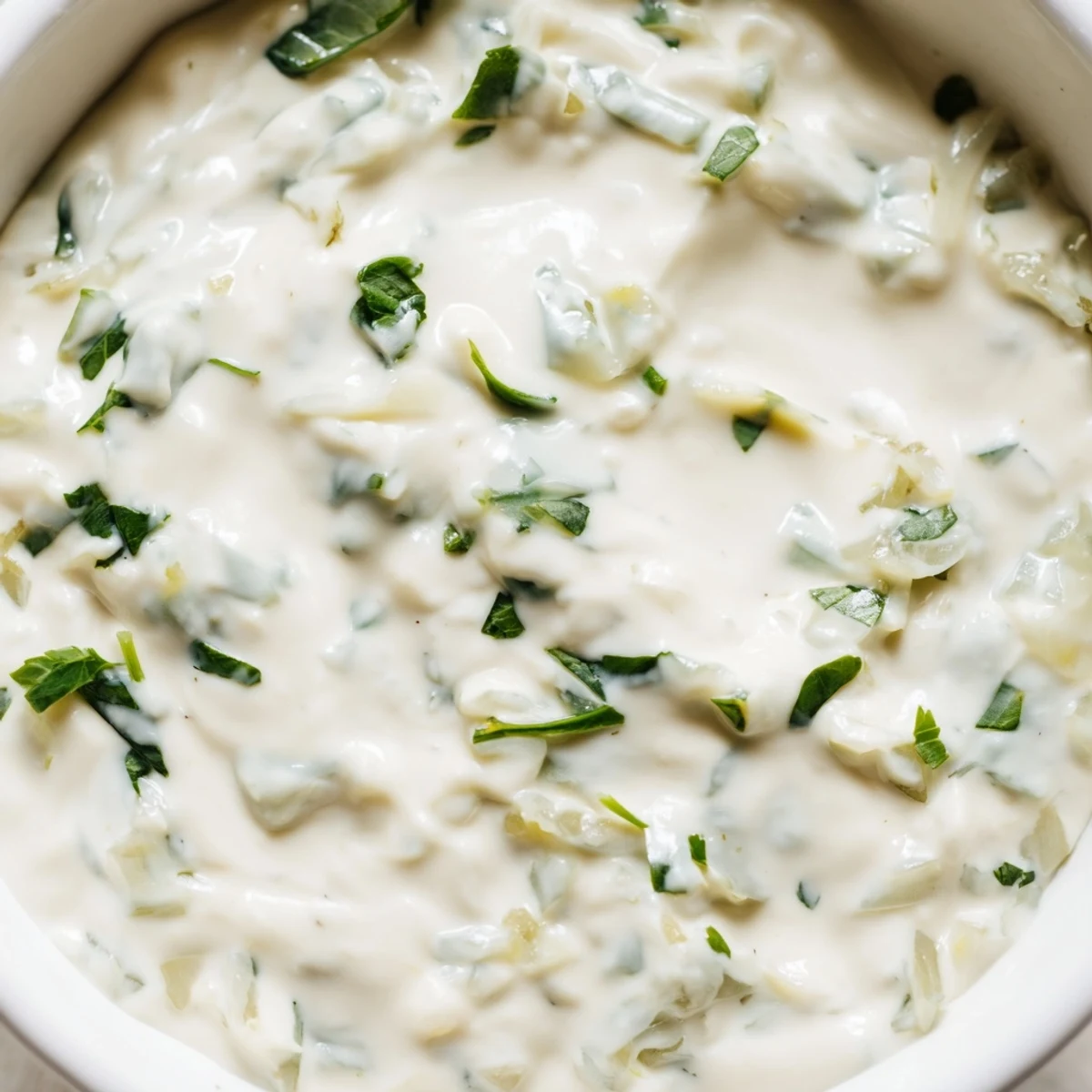 Creamy Mexican white sauce in a white bowl topped with fresh cilantro and lime wedges