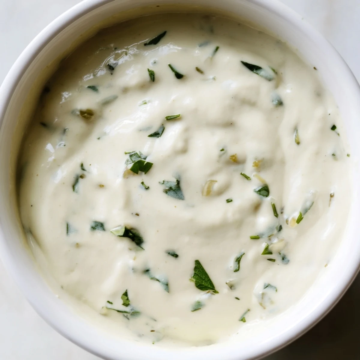 Smooth white dip dotted with jalapeño bits served beside tortilla chips for dipping