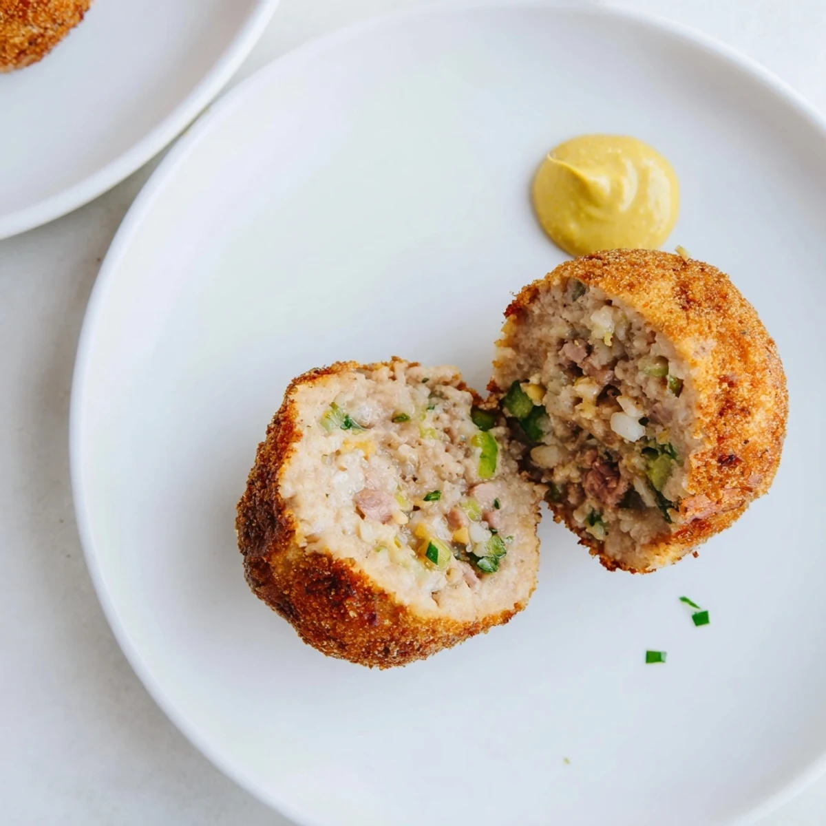 Cajun Boudin Balls, golden crisp and steaming, served with tangy remoulade