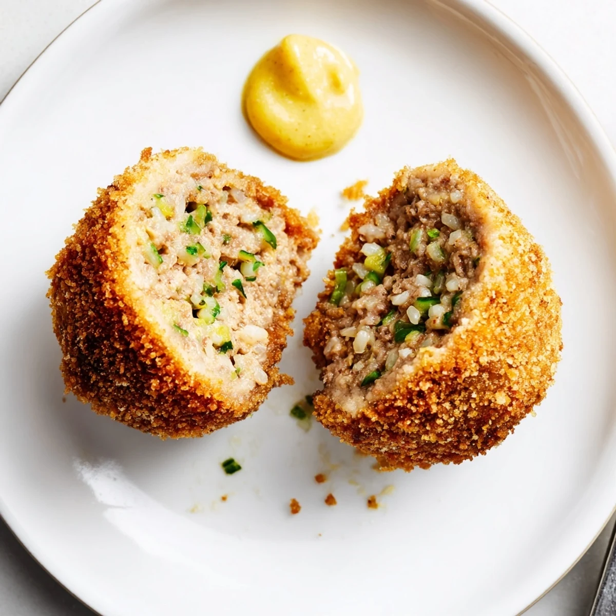Cajun Boudin Balls piled on platter, crispy panko crust and creamy interior