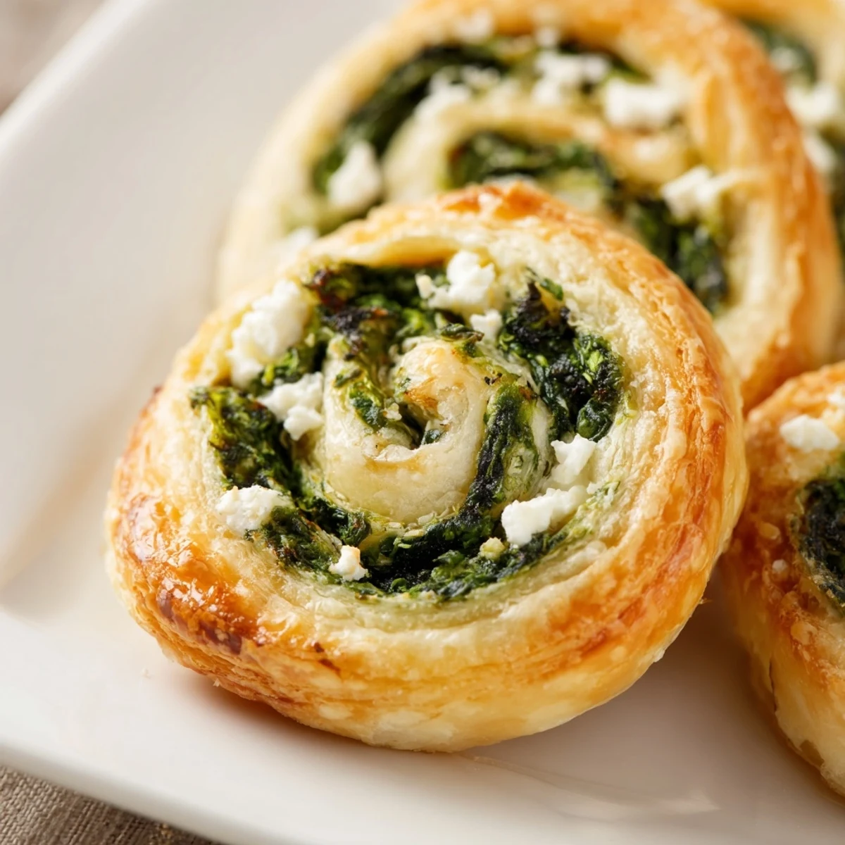 Savory gluten free spinach and feta pinwheels arranged on a wooden board ready for party appetizers