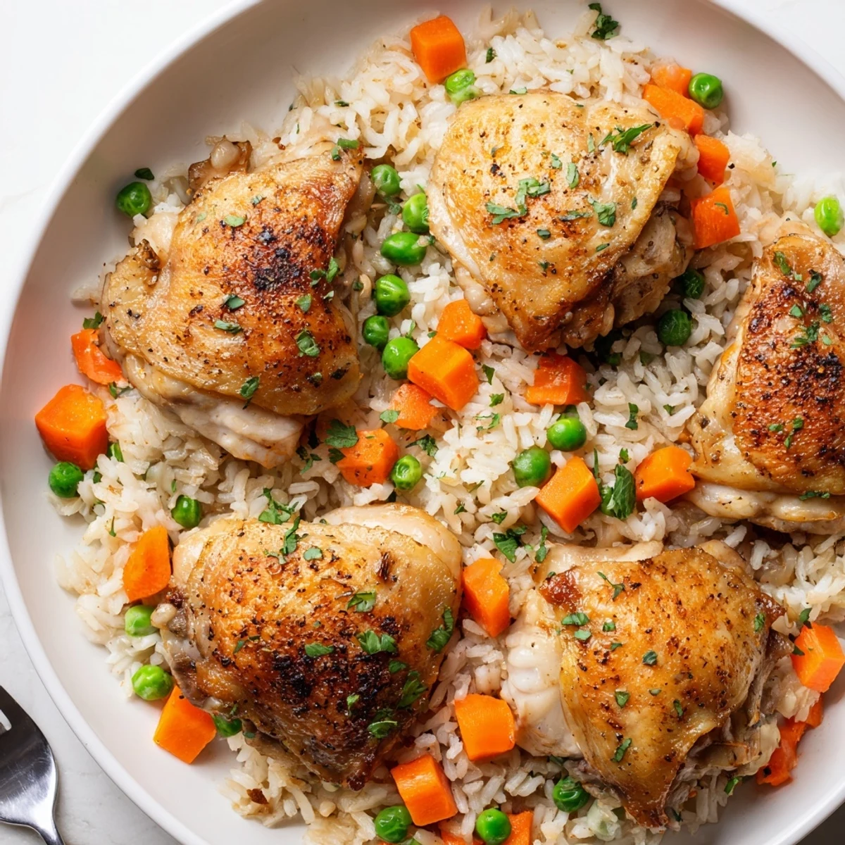 Hearty Slow Cooker Lemon Herb Chicken And Rice served garnished with fresh parsley
