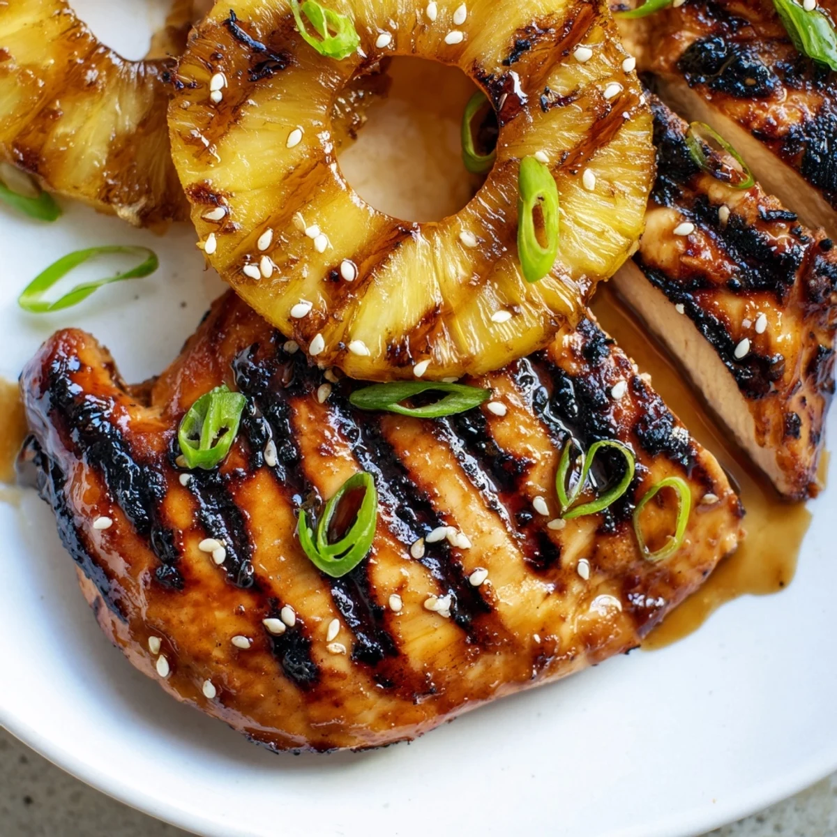 Grilled Aloha Chicken glistening with charred pineapple and sesame, ready to serve