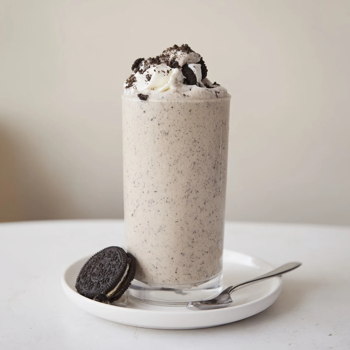 Creamy Cookies And Cream Protein Shake topped with crushed cookies, ready-to-drink