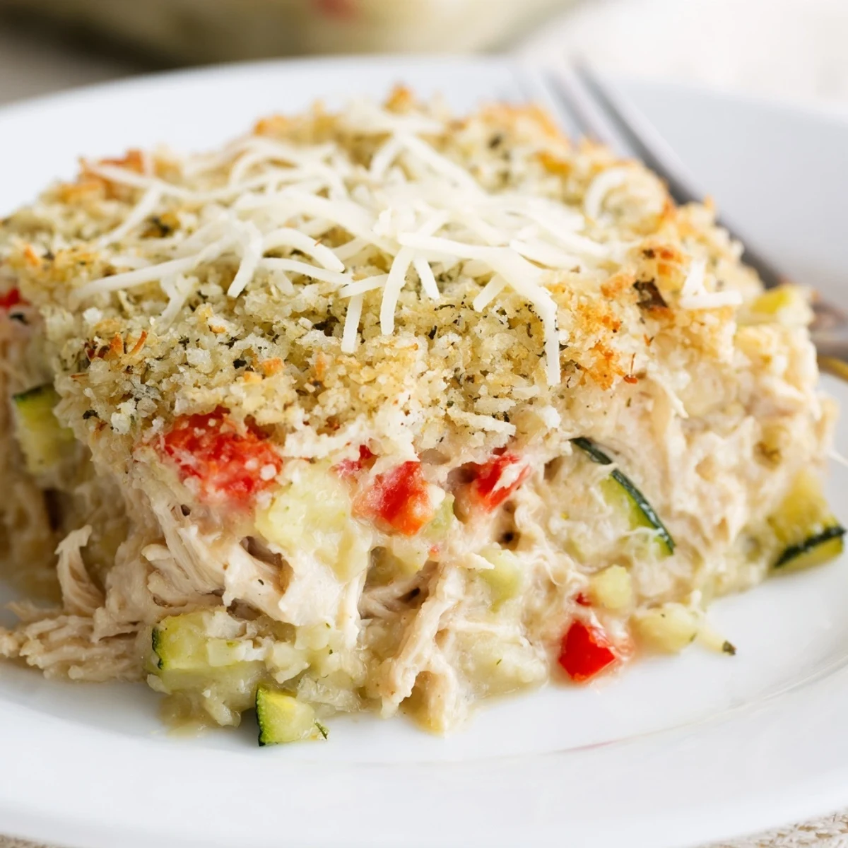Fresh from the oven Family Friendly Chicken Zucchini Bake with sauteed zucchini