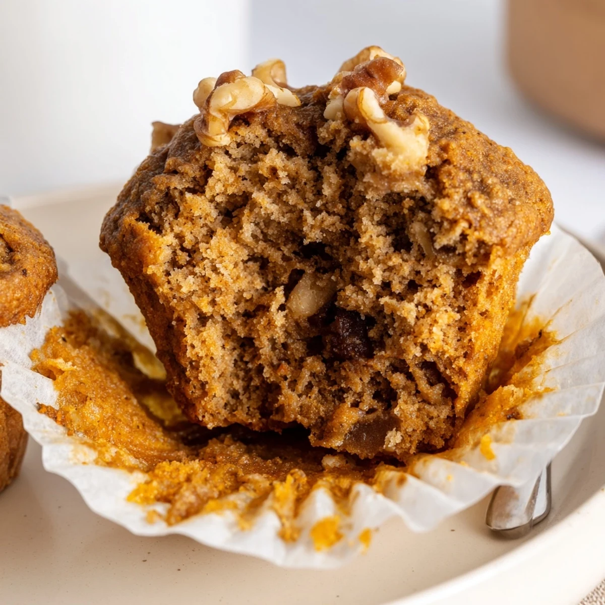 Moist Butternut Squash Banana Muffins with cinnamon aroma, walnuts sprinkled