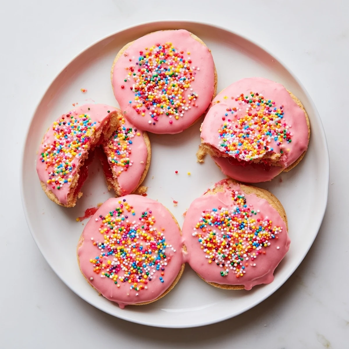 Buttery strawberry Pop Tart cookies oozing with warm jam, drizzled in sweet vanilla icing